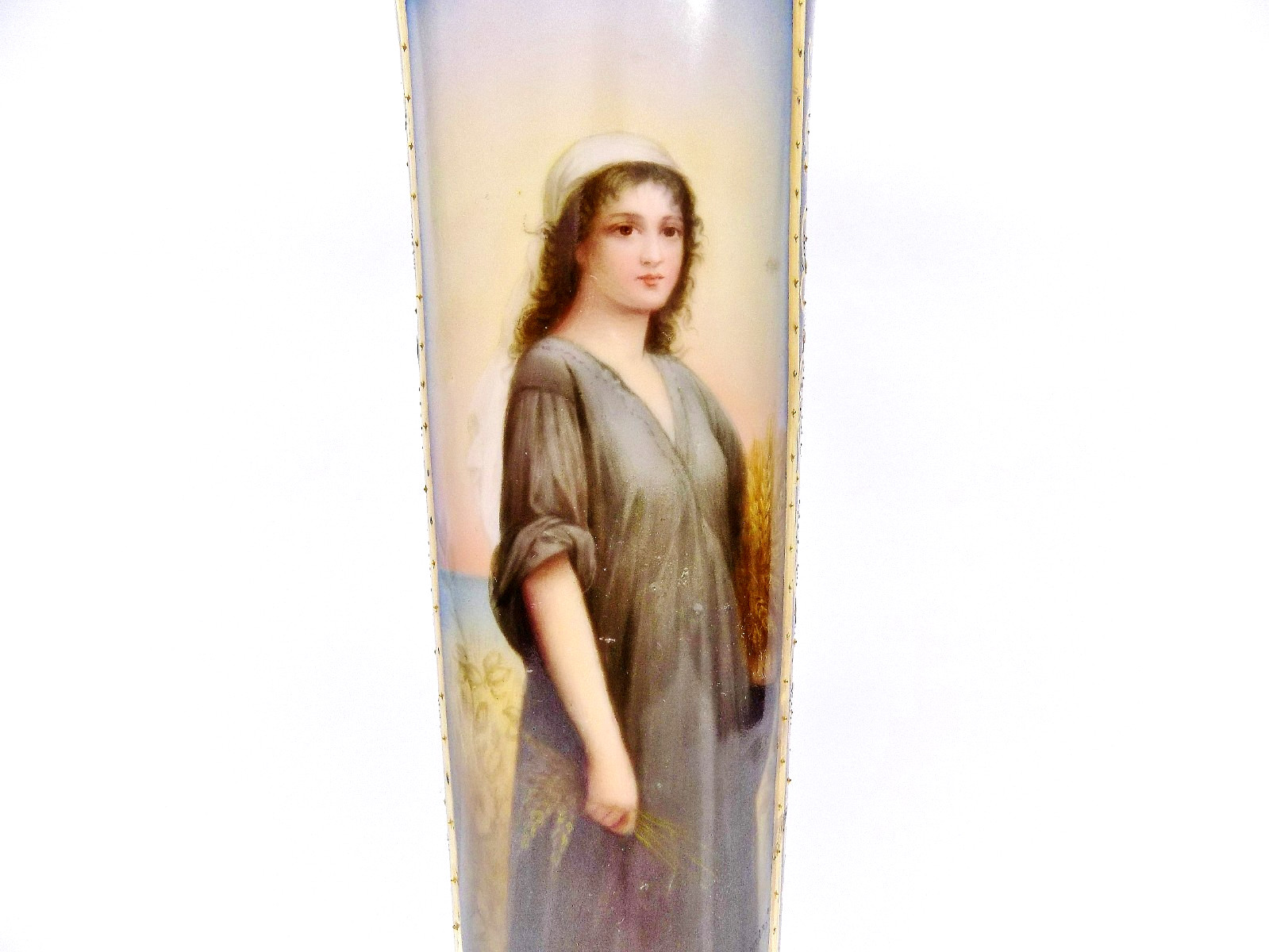 Exceptional Antique Rudolstadt German Hand Painted Portrait Vase Depicting Ruth