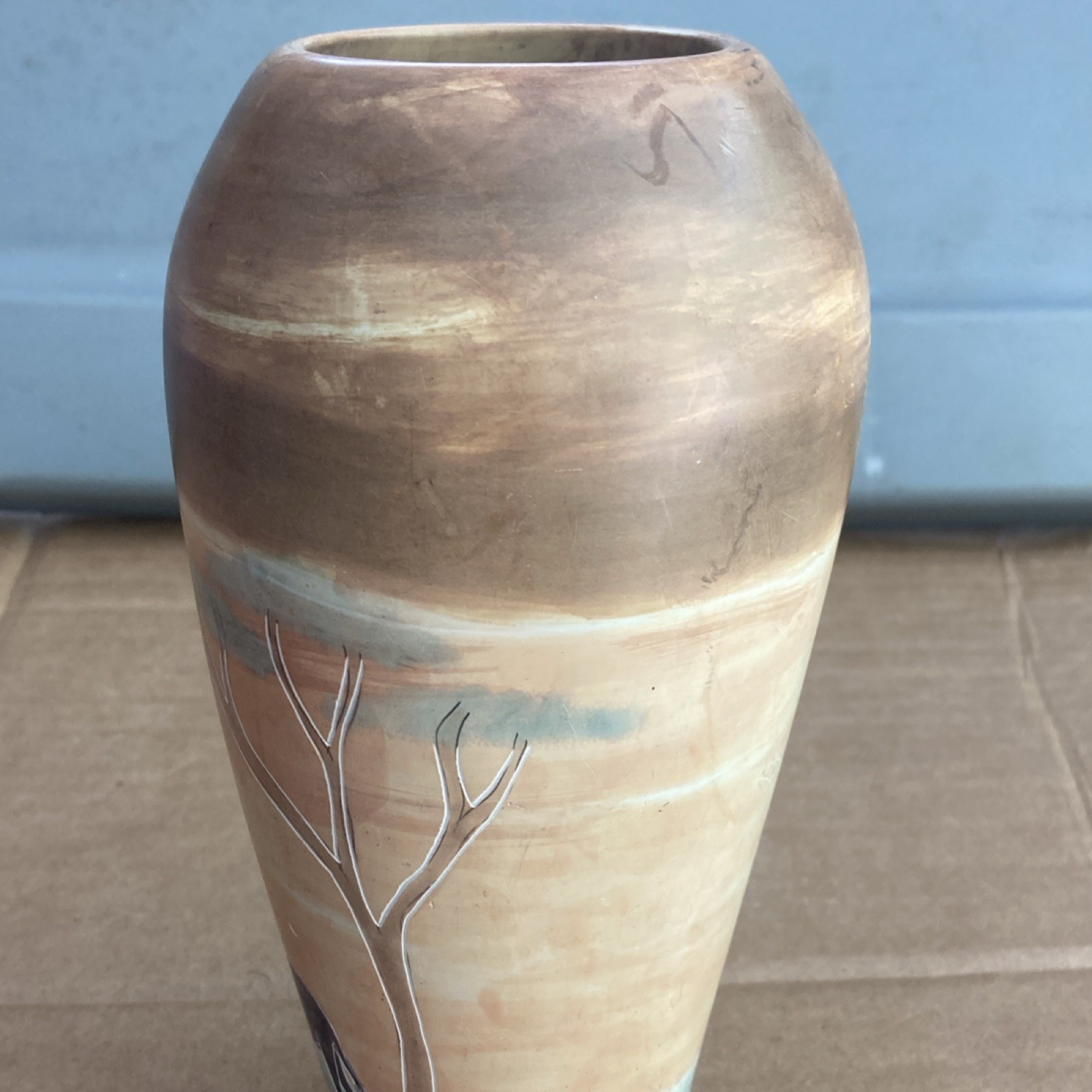 Ceramic African Elephant Vase Brown Beige Black Decorative Pottery