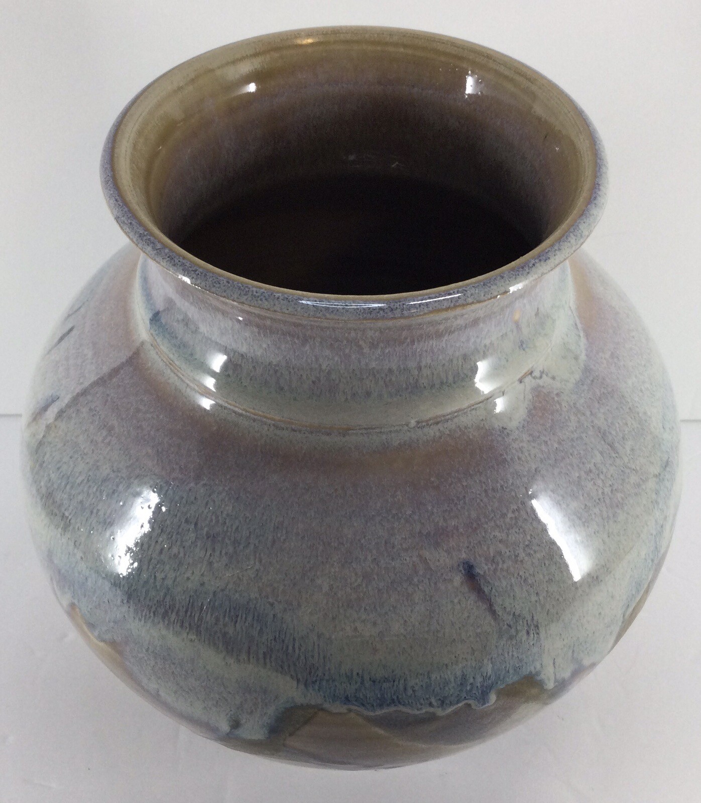Art Pottery Vase Signed Large 9.25” Drip Glaze Earth Tones