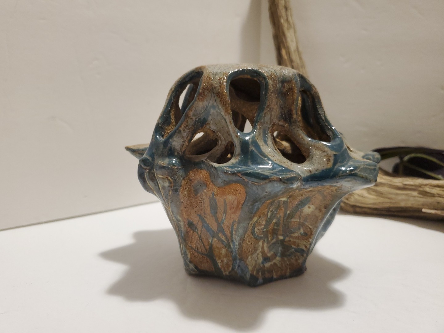 Artisan Made Arts and Crafts Pottery Small Vase w Flower Frog or Abstract Tree ?