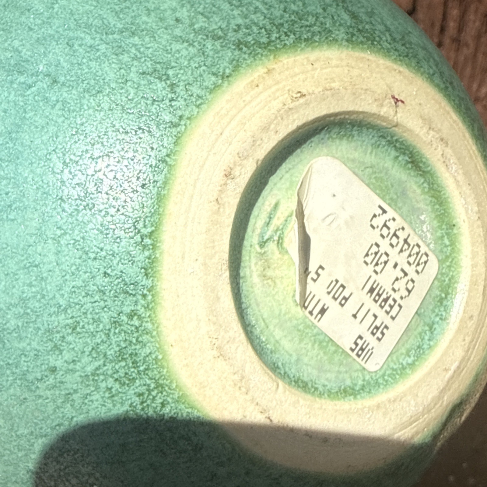 Green Split Pod ceramic vessel By Whitney Smith Pottery, 5”, Signed.