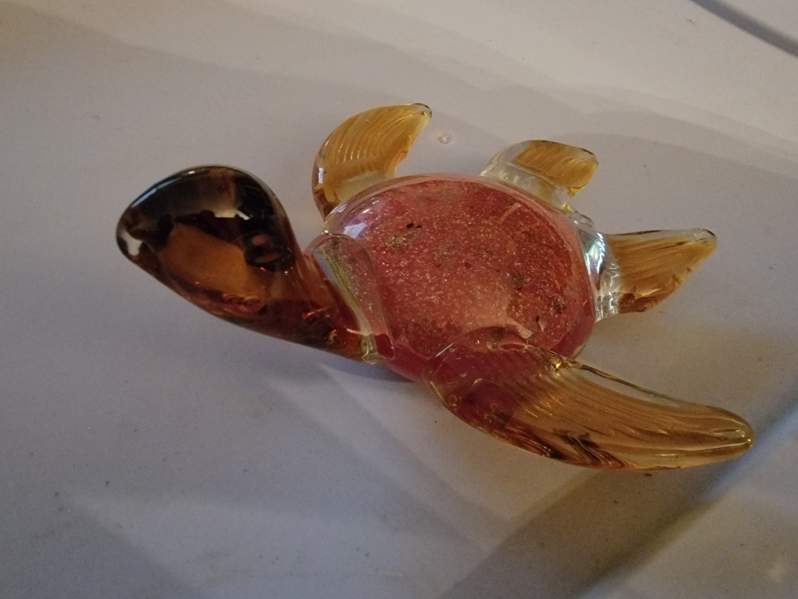 Vintage Green With Red Sparkle Shell Murano Italian Glass Sea Turtle Tararuga