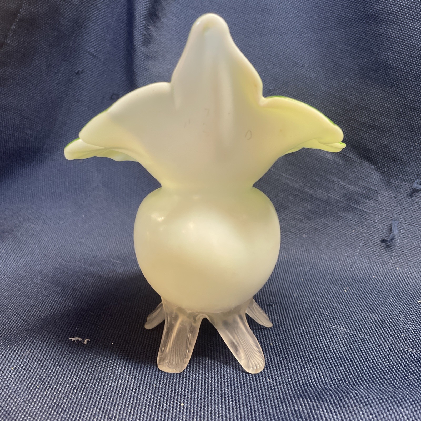 Victorian-era, hand-blown opalescent “Jack-in-the-Pulpit” art glass vase.