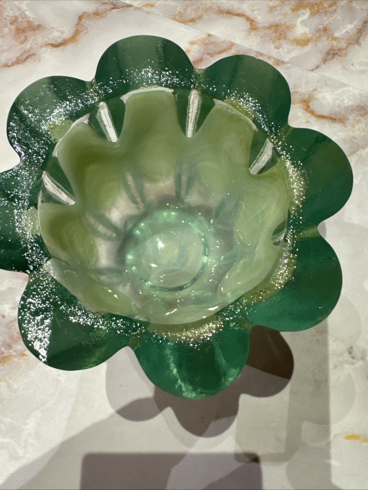 Eco glass 100% Recycled Glass Green Candle Votive bowl Scalloped Design Spain