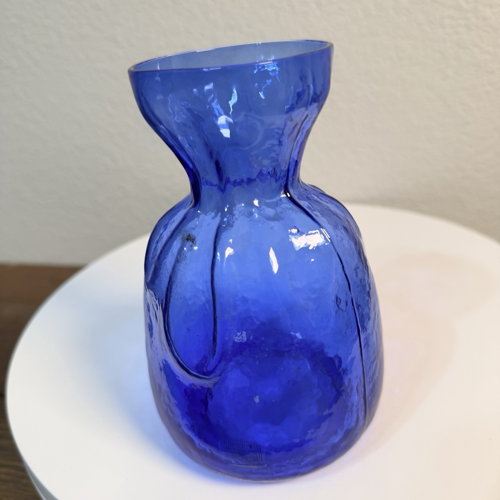 Sea of Sweden Handmade Crystal 5.5” Sack Flower Bud Vase Blue Glass Rune Strand