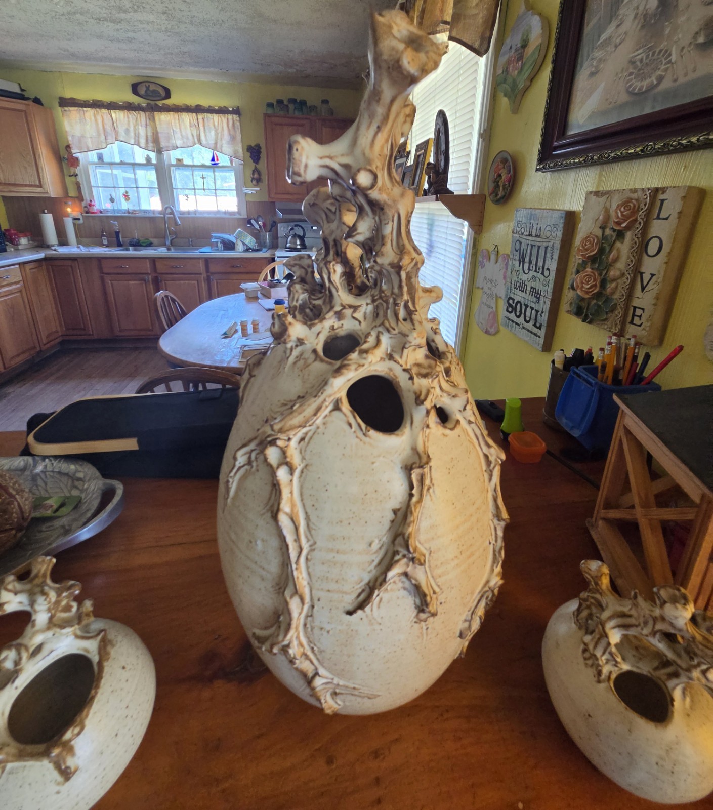 Rare Gawaine Dart Three Piece Brutilist Organic Pottery Set (1928-2014) Michigan