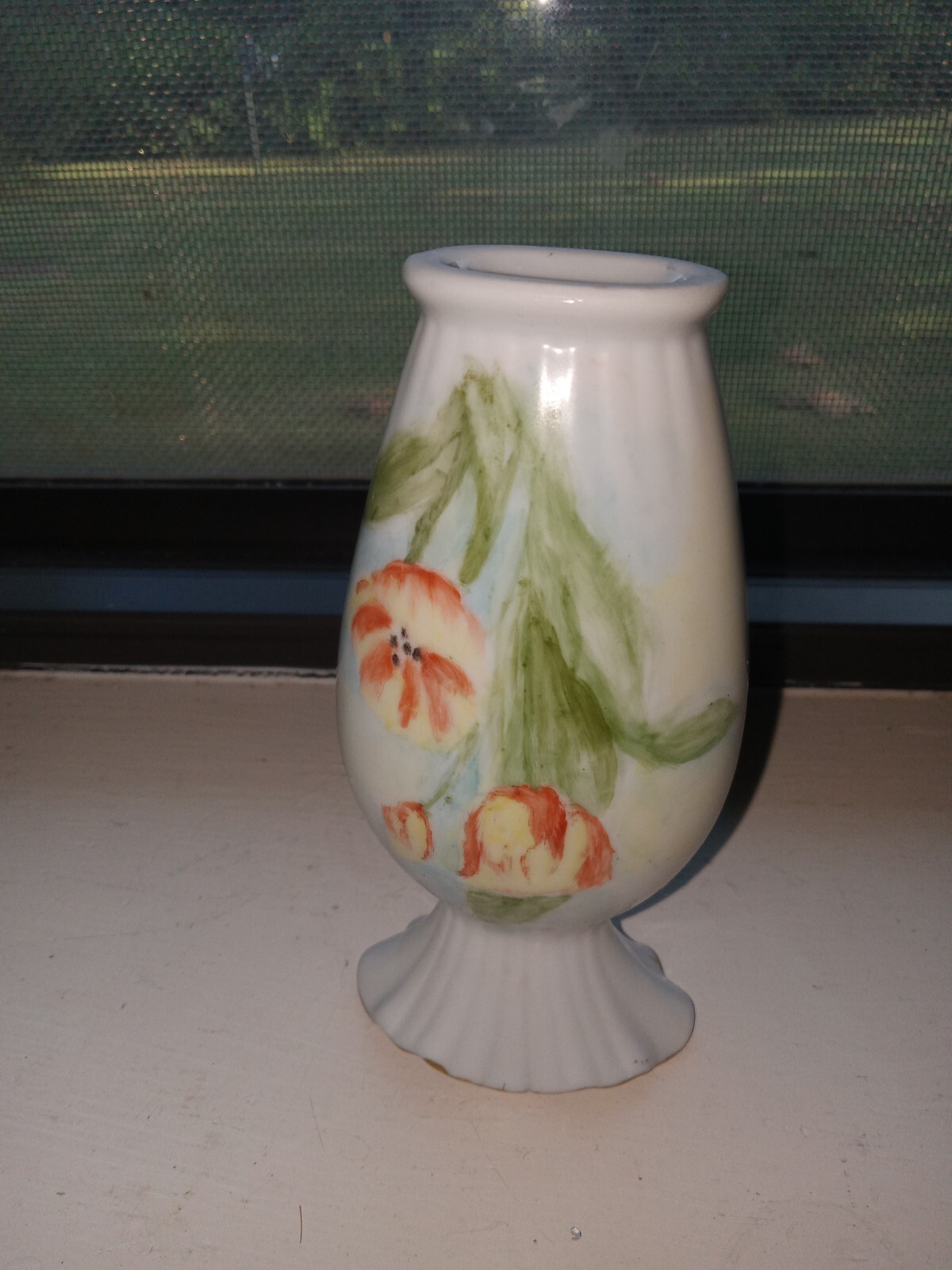 Porcelain Tulip Shaped Vase Signed By Artist Nancy
