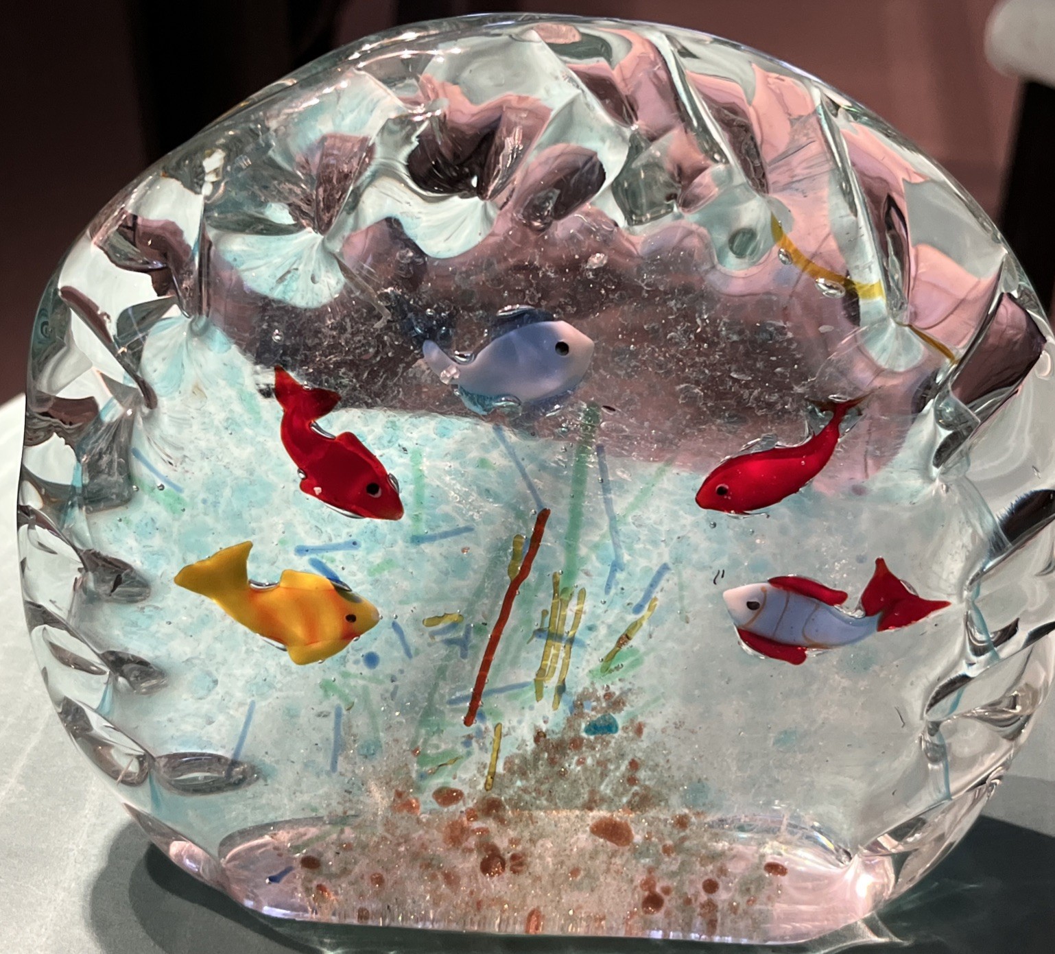 Vintage Murano Glass Aquarium Sculpture • Handcrafted Tropical Fish 6”x 7” Heavy