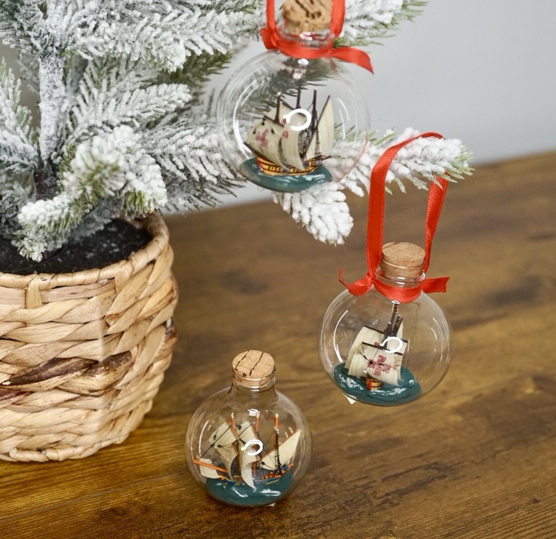 3 Vintage Cup Racer Ornaments Glass Authentic Models Sailing Ship Nautical 2.5”