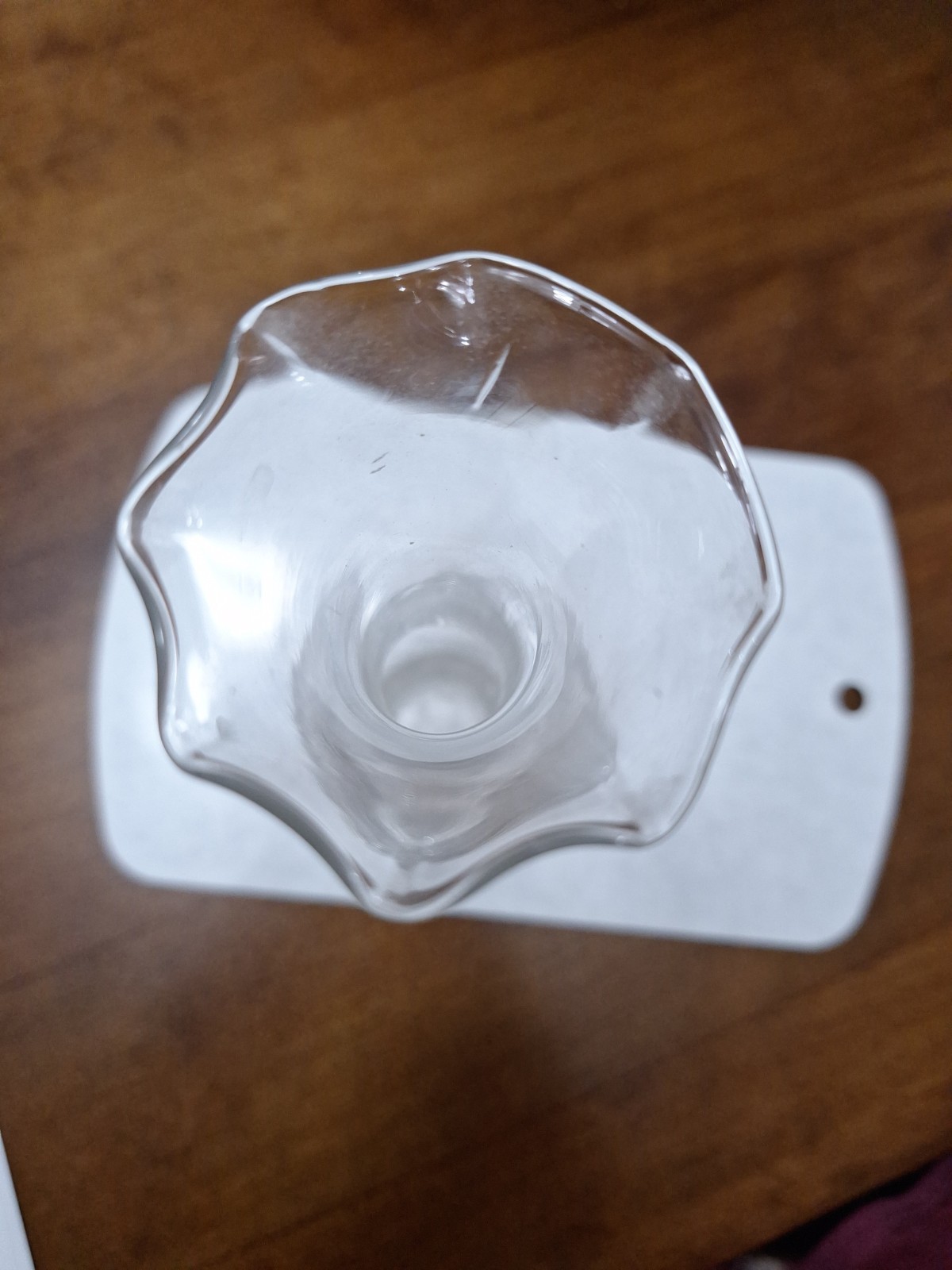 Vtg.Clear Crackle Glass Vase W/Ruffle Top~Handmade By ARTGLASS~8″ Tall~ #1931