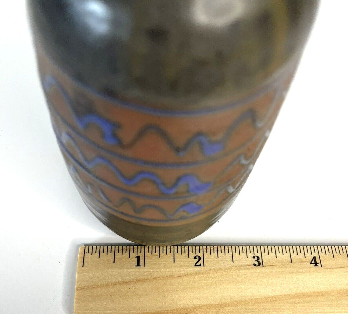 Art Pottery Bud Vase Hand Made Hand Painted Brown, Rust & Blue Glaze Rustic MCM