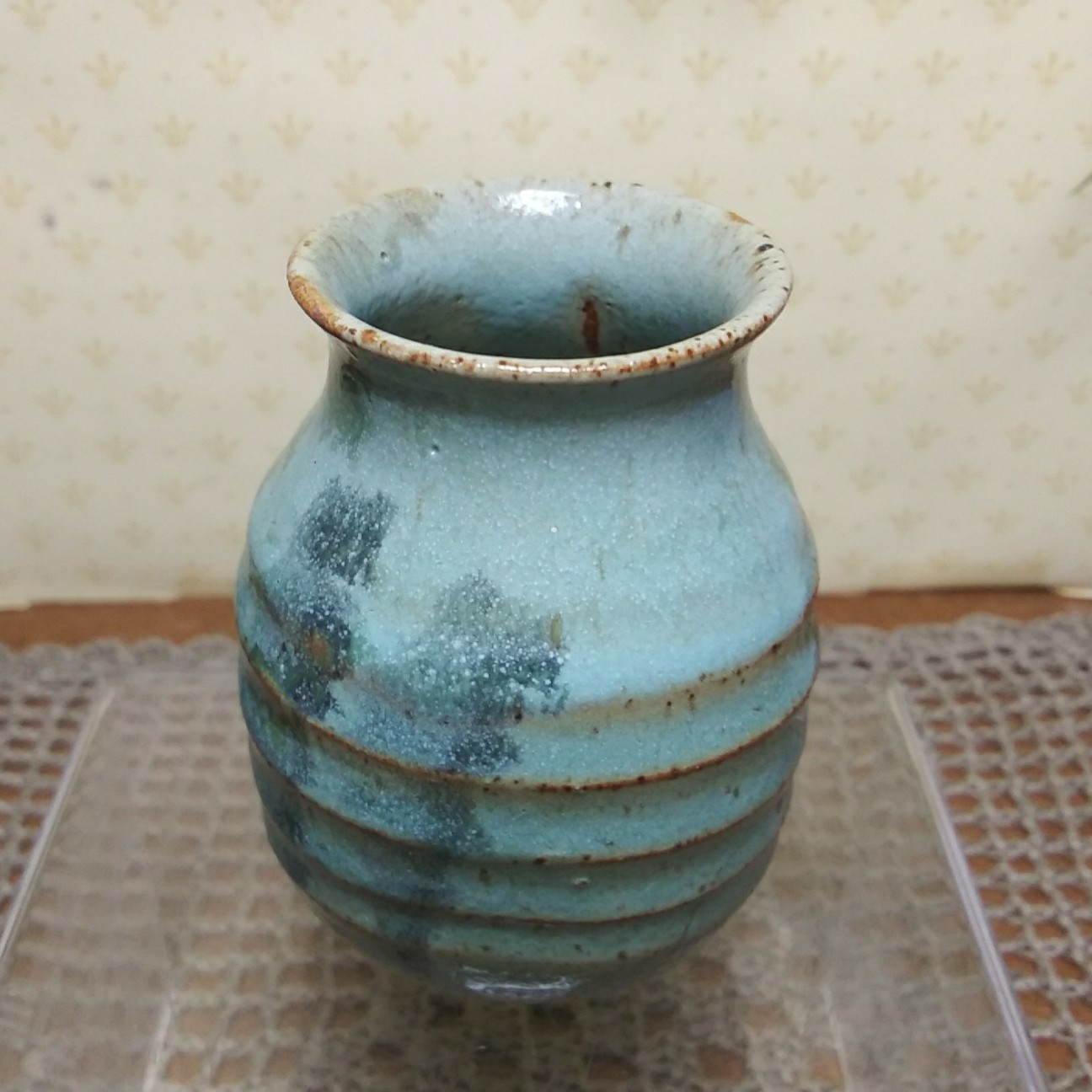 Handmade Studio Pottery 3.5″ Small Vase Brown Green Glaze Pottery Ribbed Signed