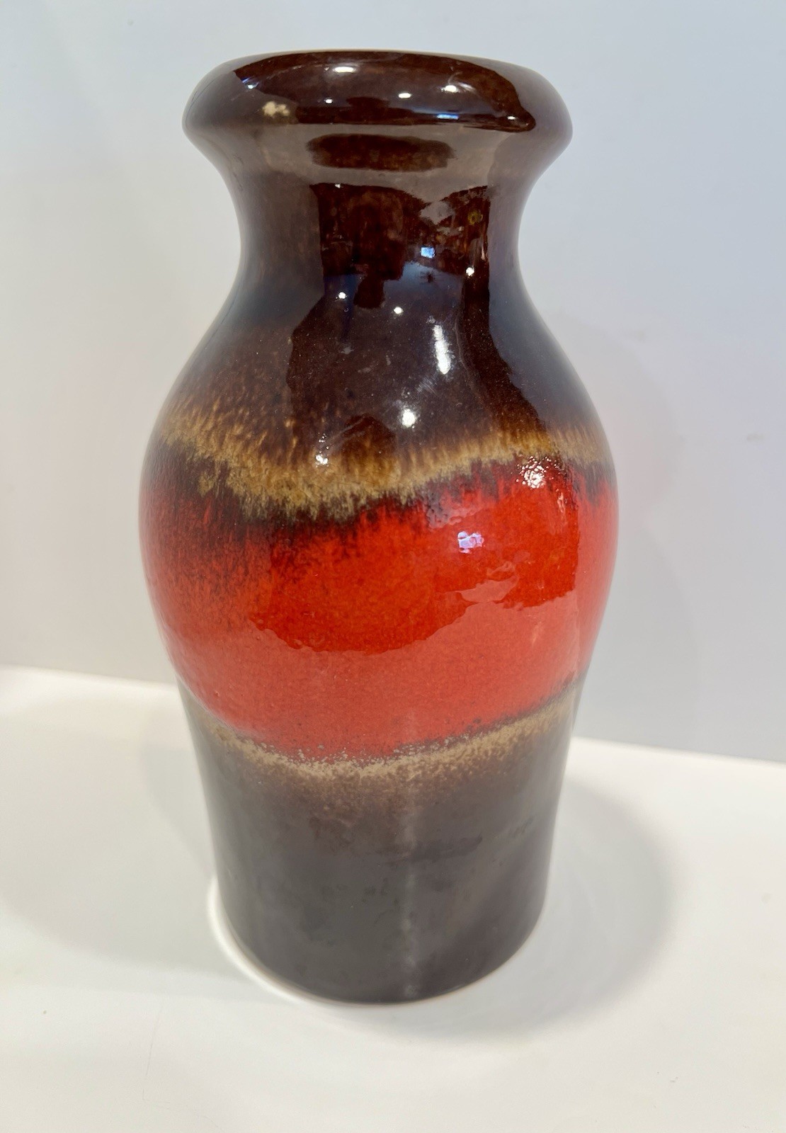 West Germany 523-18 Scheurich Vase Retro Vintage Vibrant Orange & Brown Fat Lava