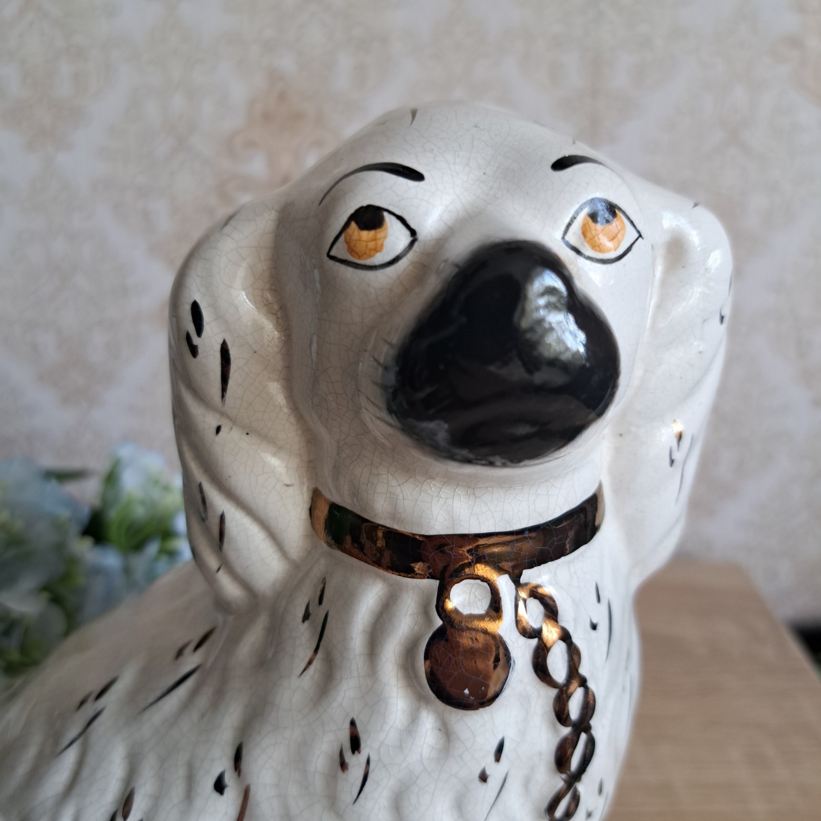 Rare very large Staffordshire Spaniels, England, decorating a fireplace