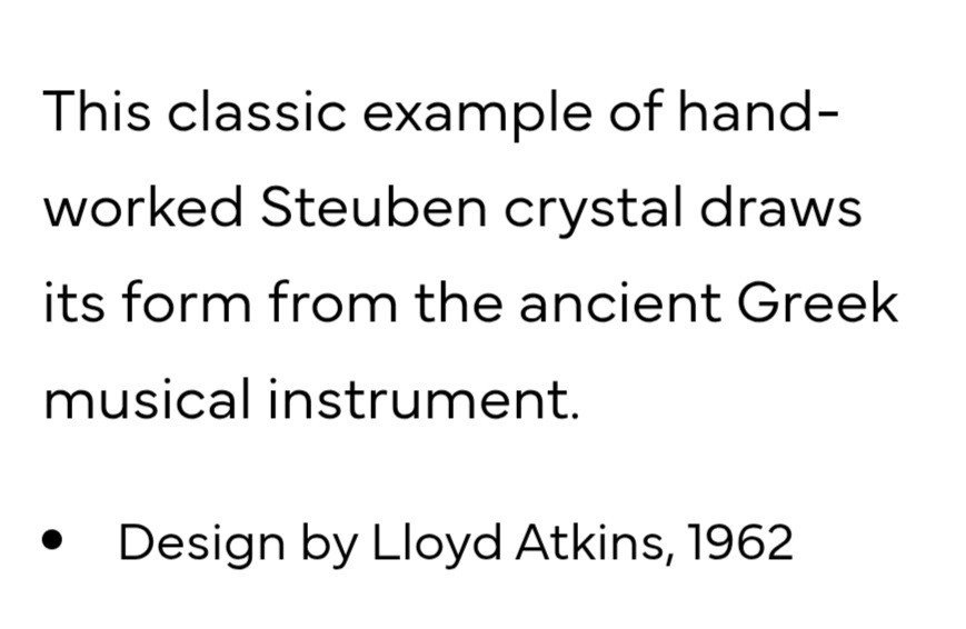Steuben Crystal 8″ Vase – Lloyd Atkins ‘Lyre’, 1962, MCM Vintage