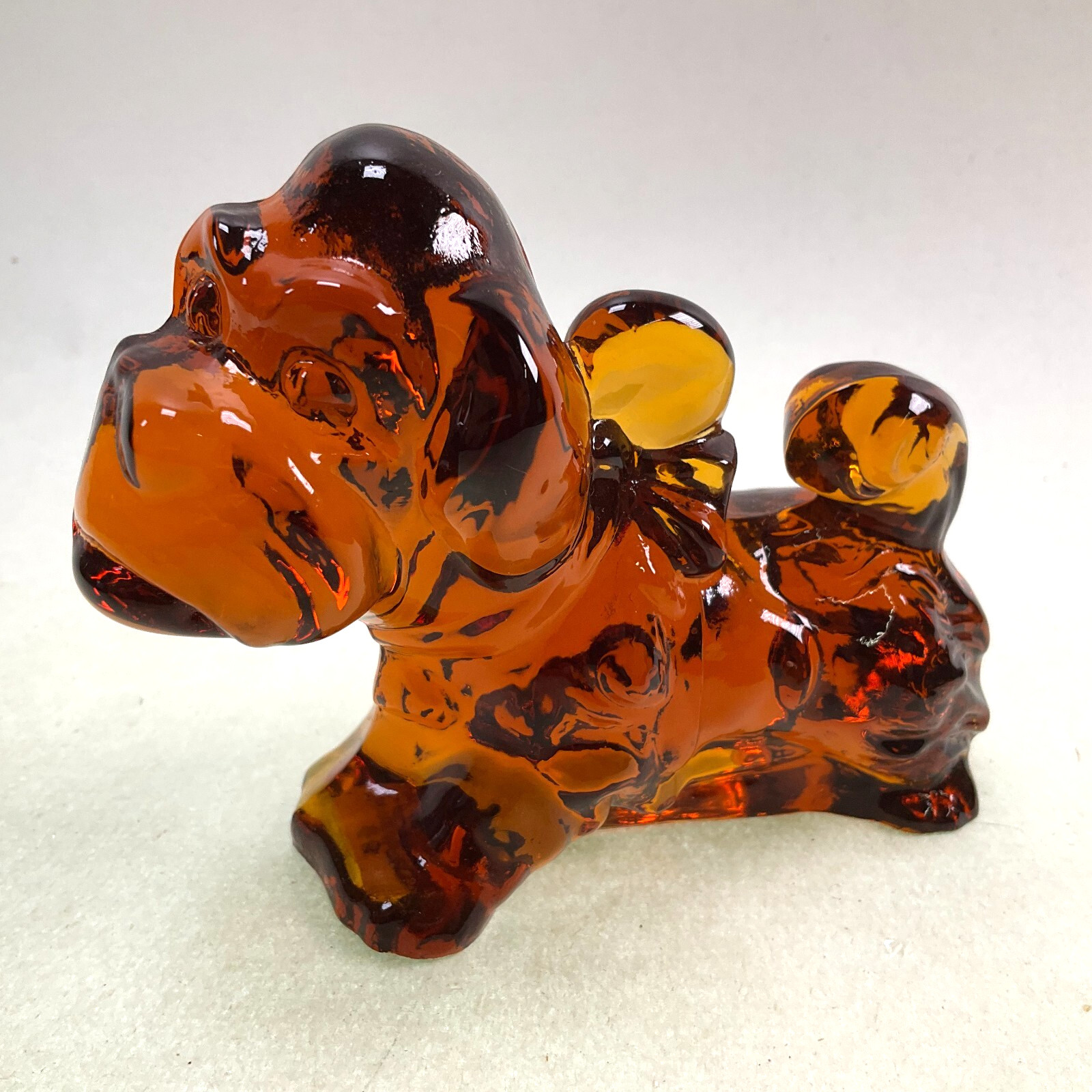 Indiana Glass Parlour Pup Amber Dog Figurine #2 Vintage Glass 3 1/8″
