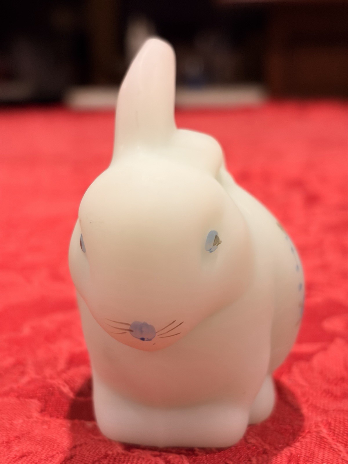 Charming Vintage Fenton Matte White With Blue Roses Bunny Figurine Signed