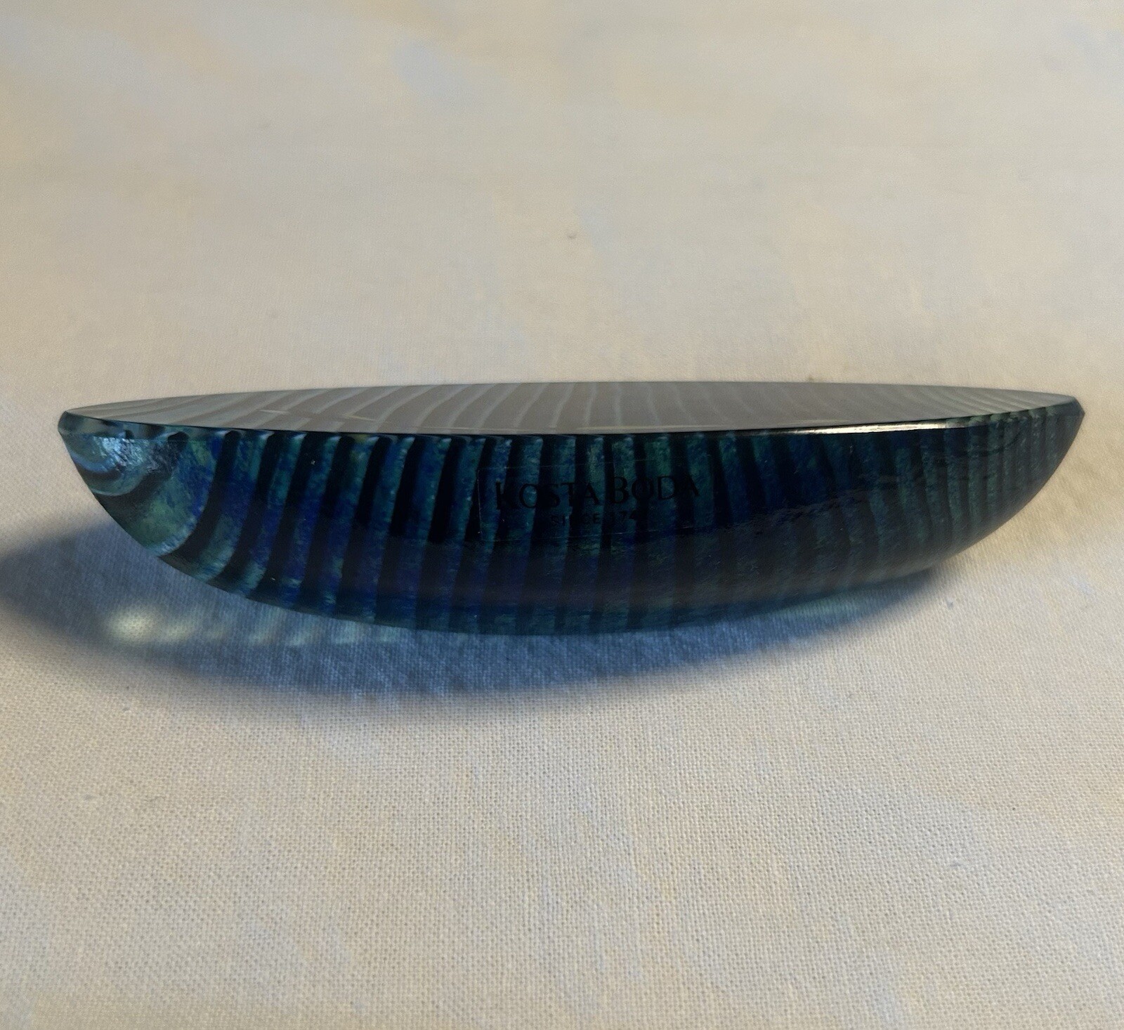Signed Blue Kosta Boda Bertil Vallien Glass Boat