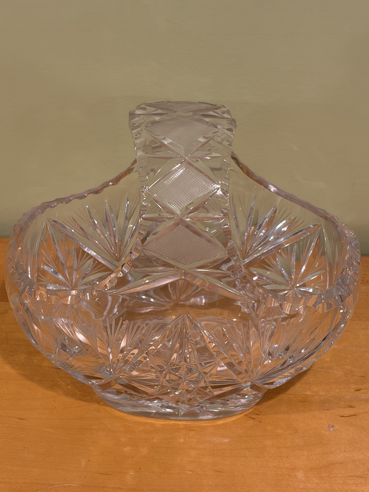 Antique Crystal Basket Bowl American Brilliant Cut Beautiful and Heavy 5.5 lbs