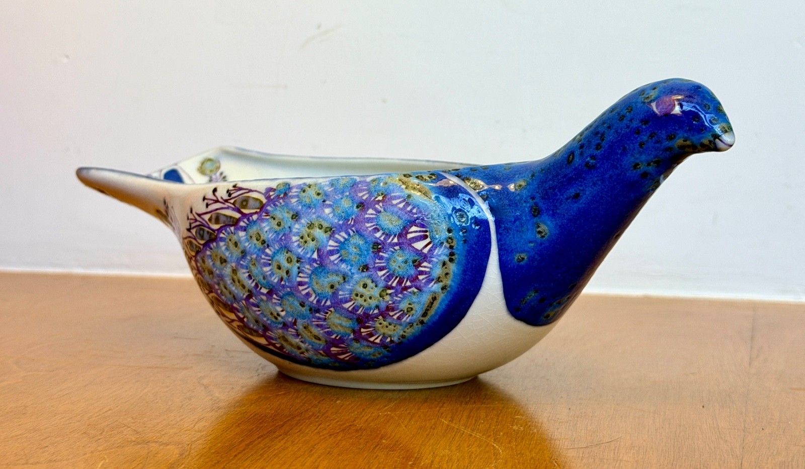 Royal Copenhagen Denmark Danish Art Pottery Bird Peacock Sculpture Bowl Vtg Mcm