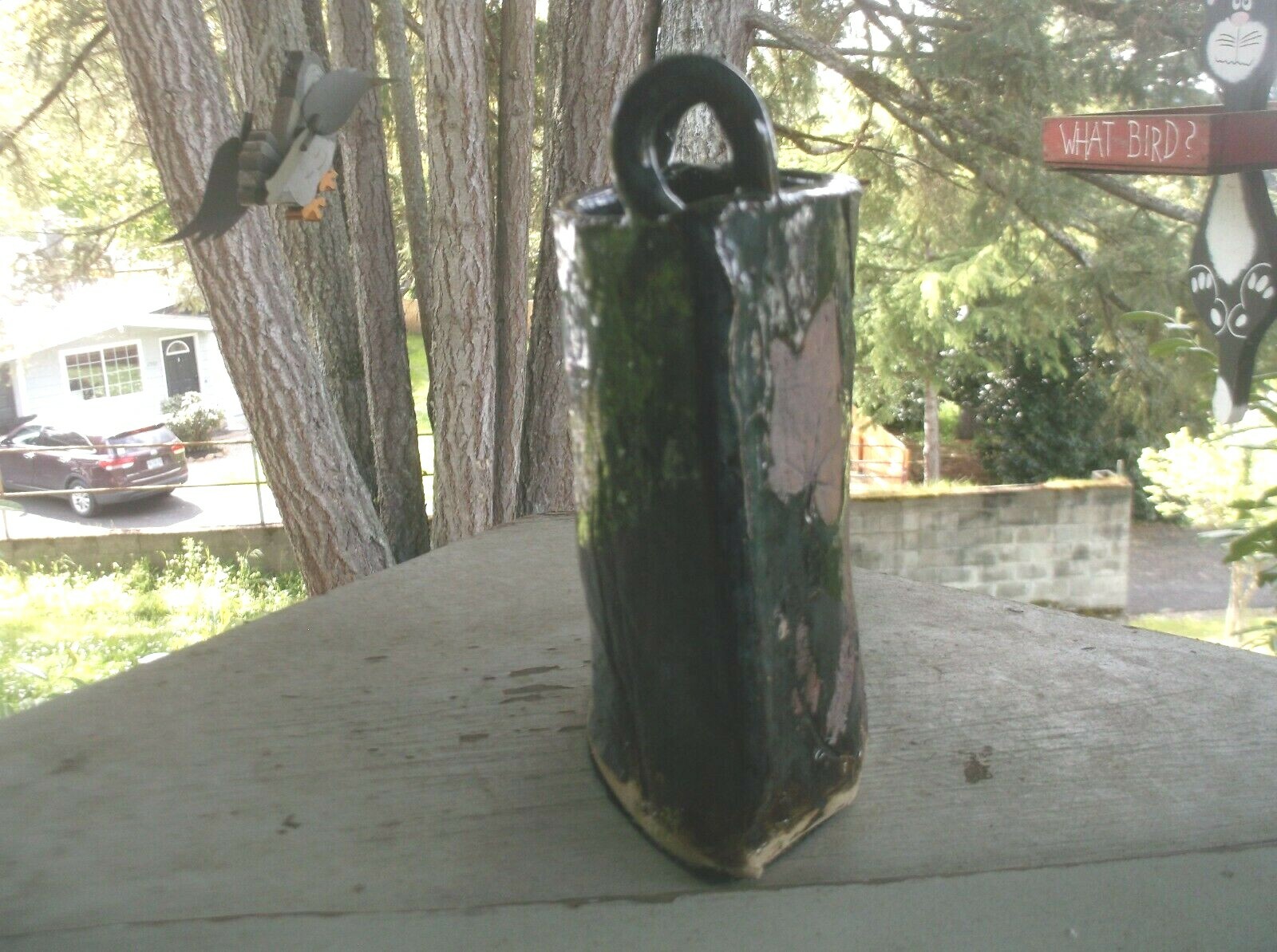 Victoria Travis Handmade Studio Art Pottery Vase Imprinted Leaves