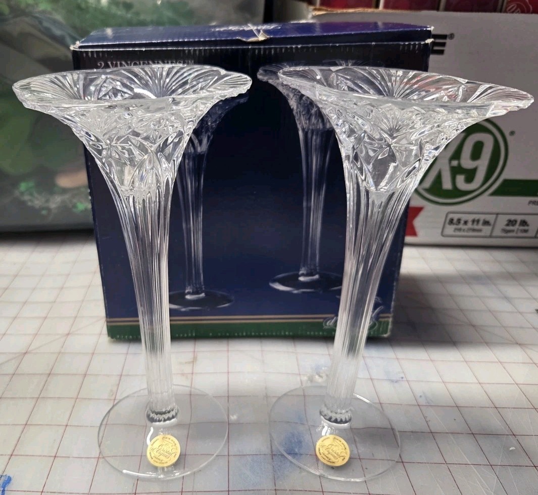 Cristal D’Arques Pair of Genuine Lead Crystal Vincennes Candlesticks