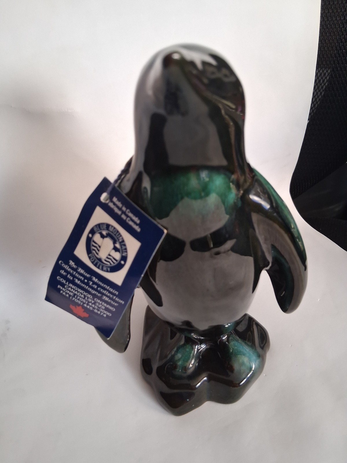 Penguin Figurine Statue 8” Tall Blue Mountain Pottery Drip Glaze