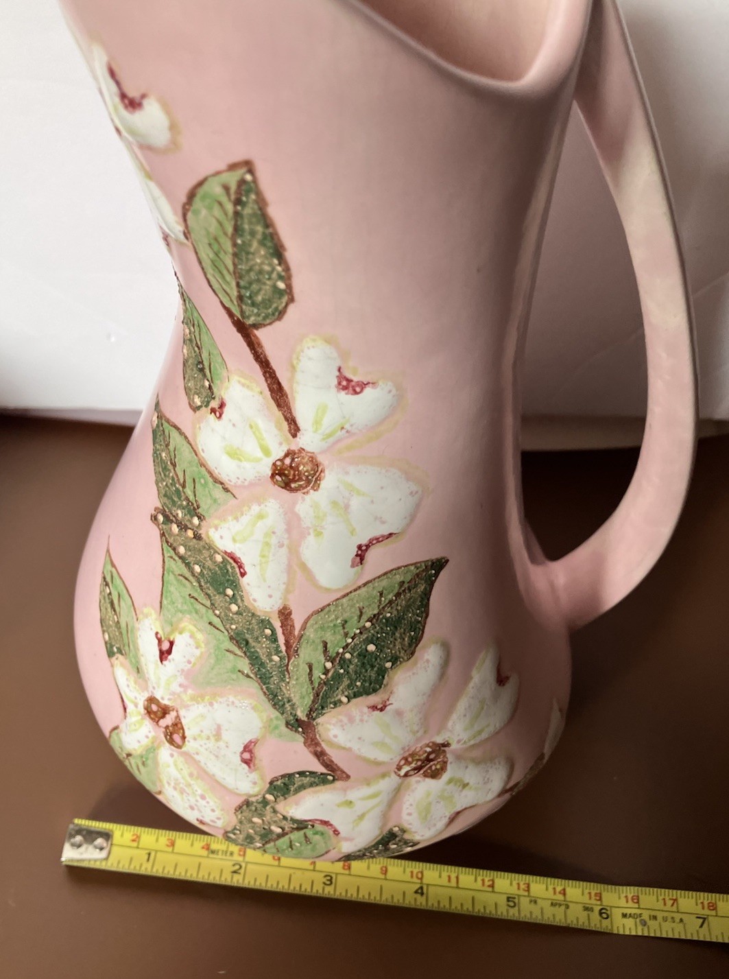 Vintage Kaolena China Pottery Ewer Style Vase Dogwood California 10 Inches