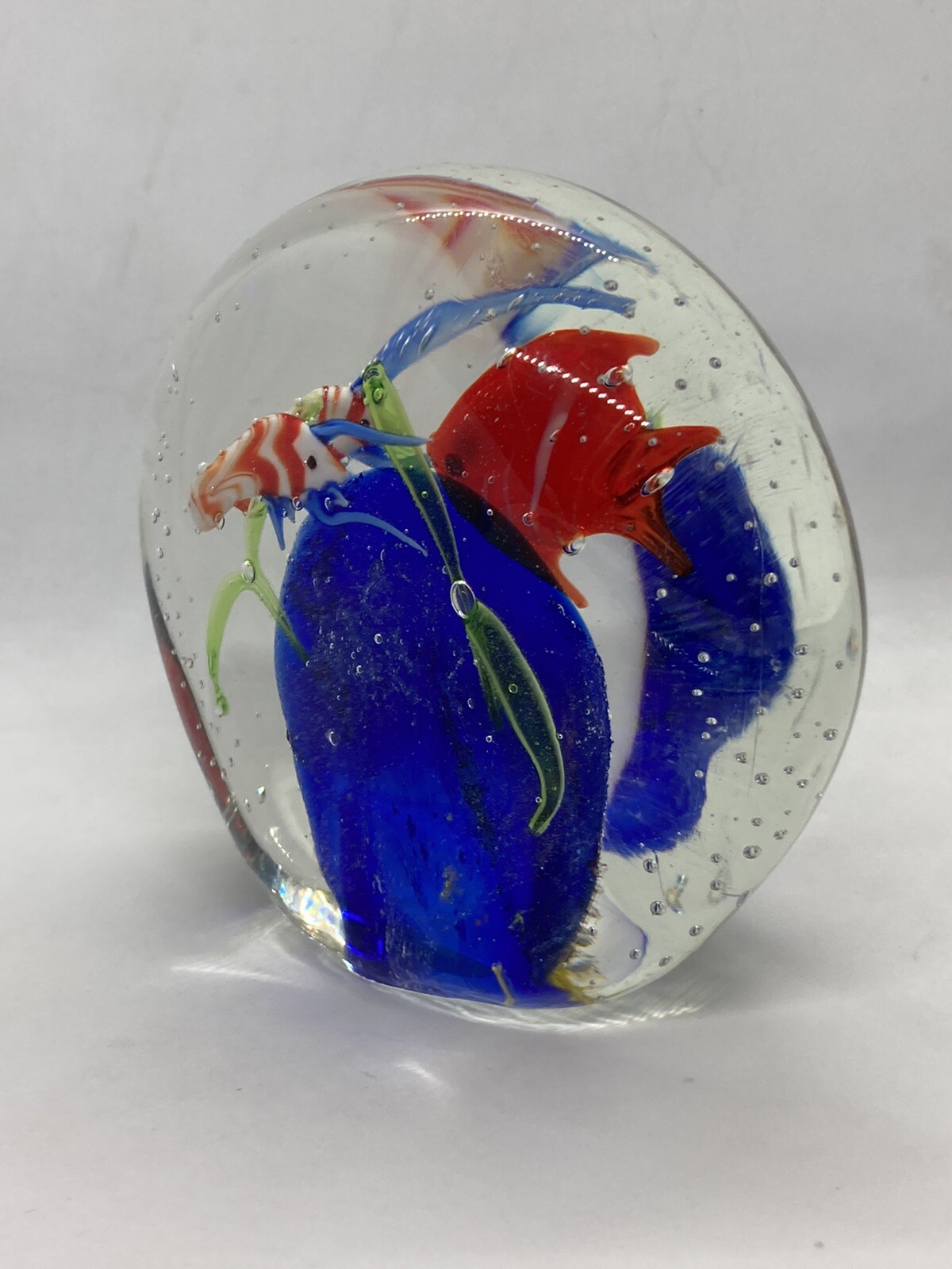 Vintage Crystal Glass Underwater Nemo Fish Shrimp Coral Reef Paperweight 20