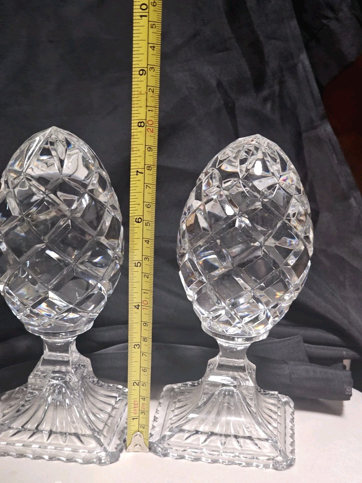 Cut Lead Crystal Egg Shape Pine Cone On Pedestal set Of 2 Heavy Crystal Dome Egg