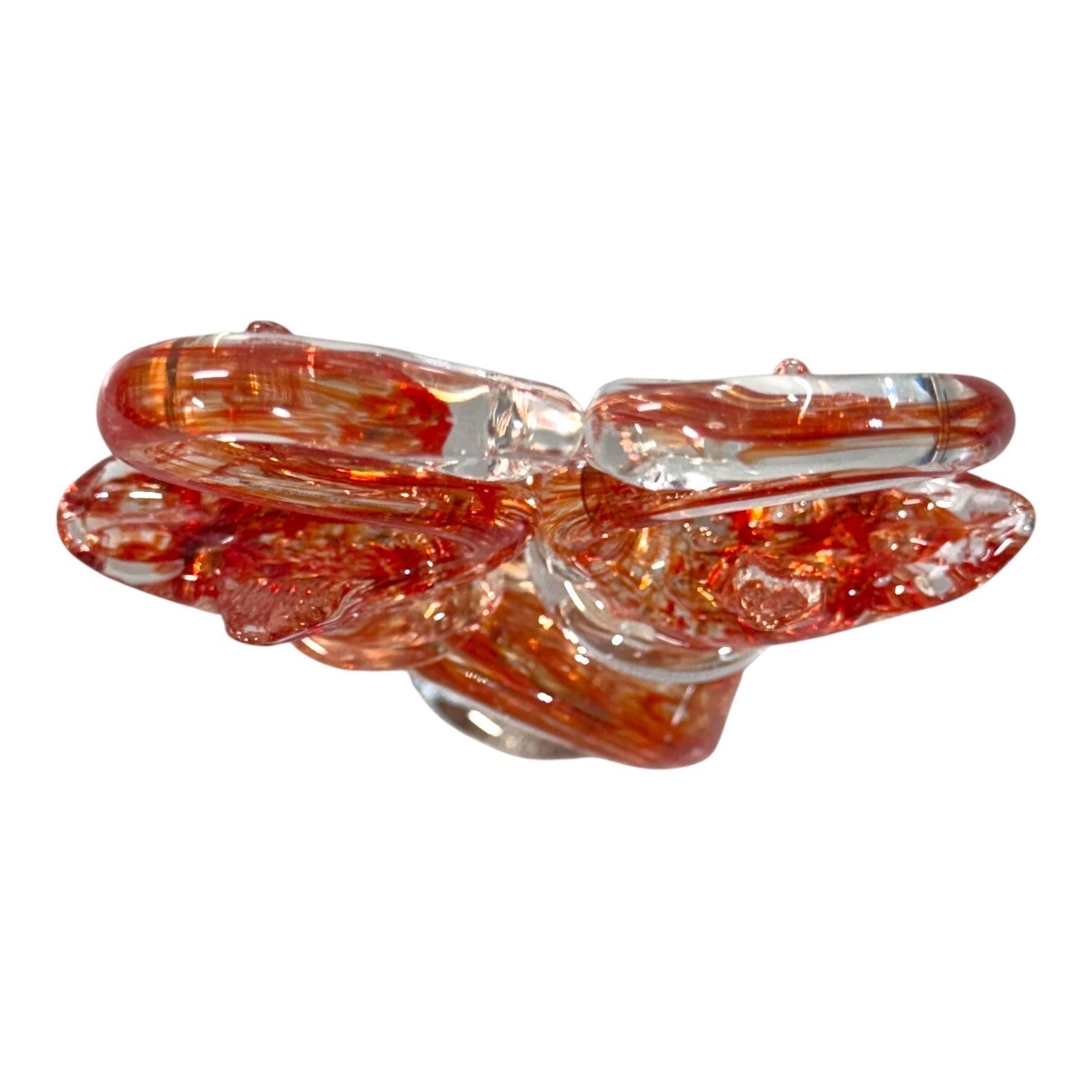 Handcrafted Blown Sculpted Glass Double Swan Figurine Orange 8″ Paperweight VTG