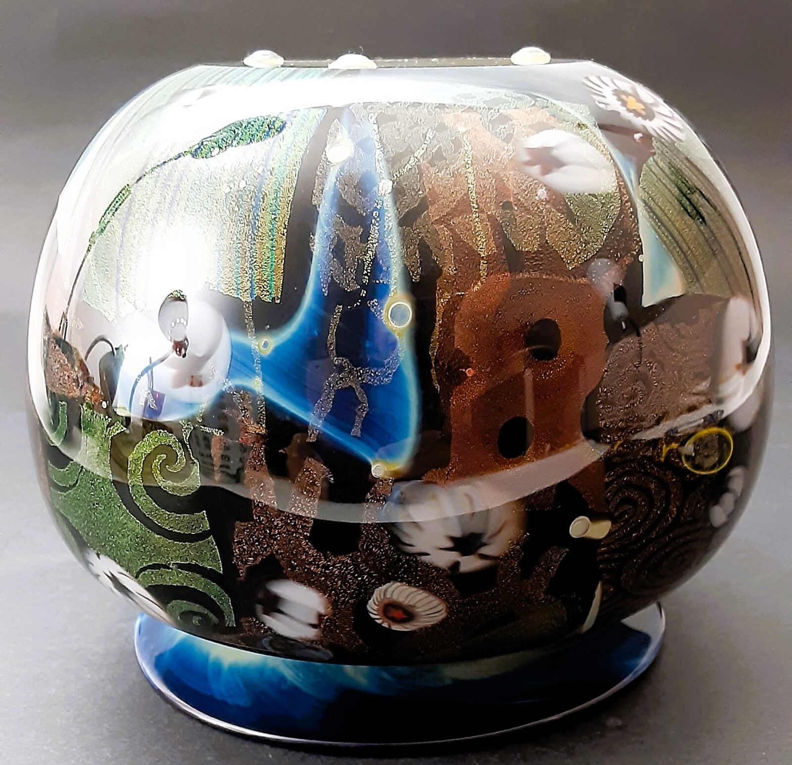 Peter Vanderlaan 1997 Signed Studio Art Glass Anemone Vase/Bowl 6″ x 5.25″