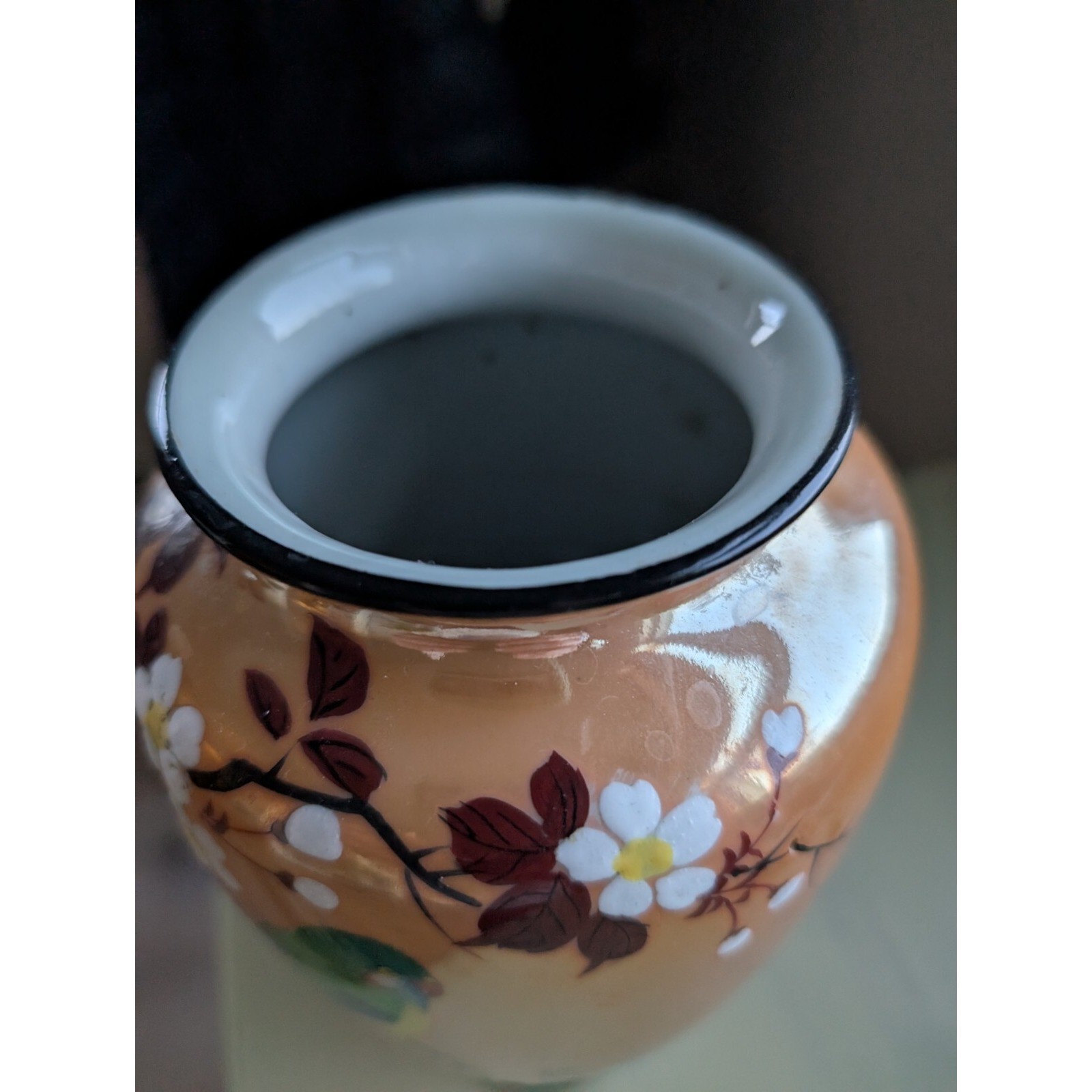 Lusterware Vase w/ Parrot 8 3/4″, Marked Japan