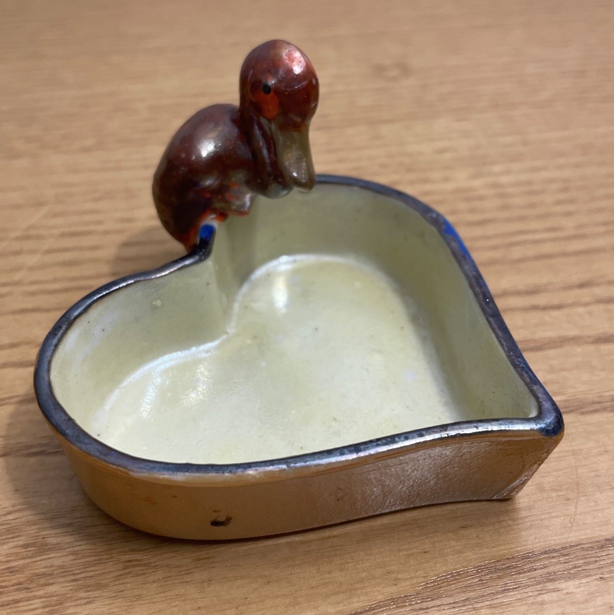 Vtg Ceramic Lusterware Trinket Dish Ashtray Set Bird Handles Card Suit Shapes
