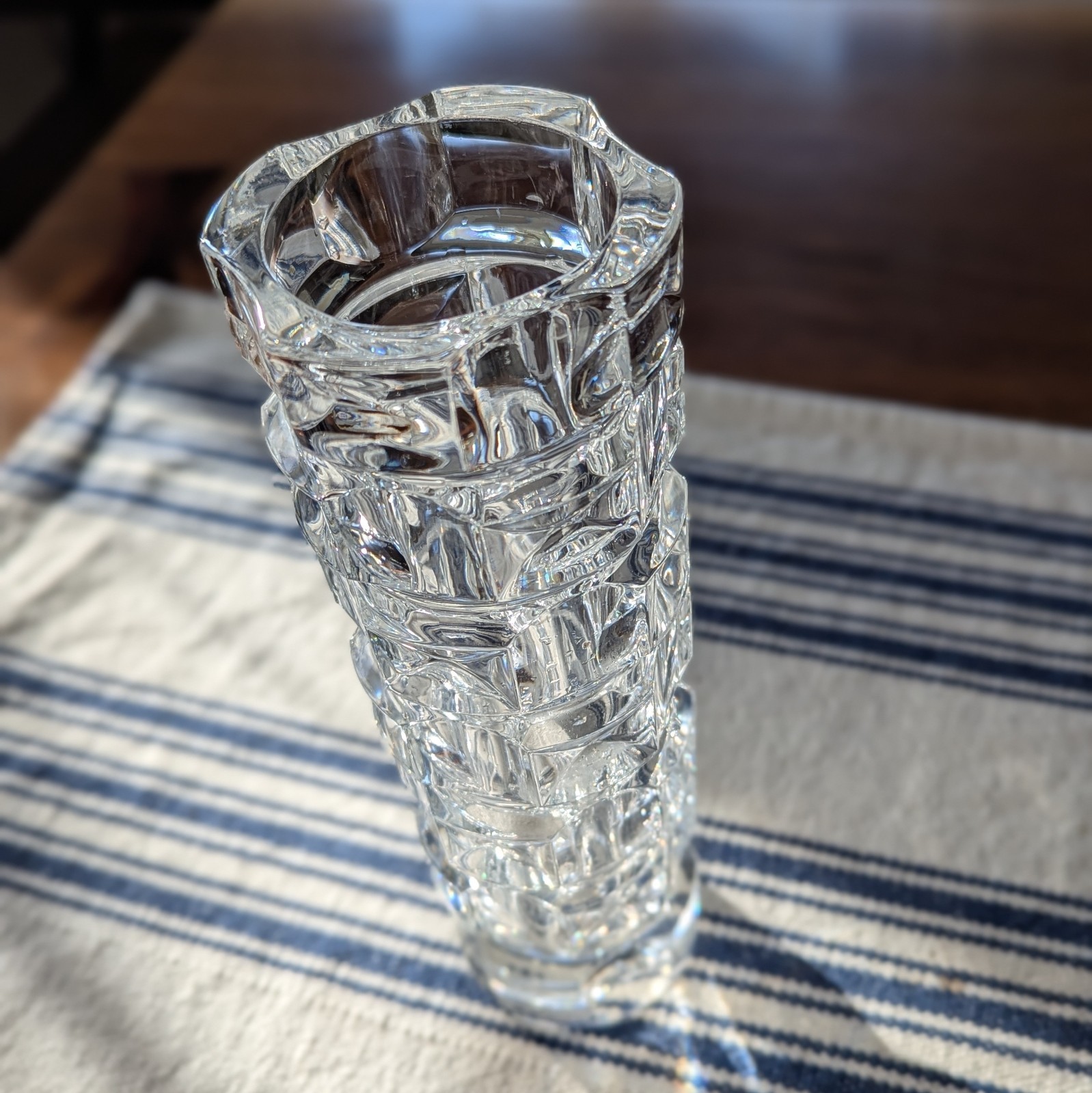 VTG MCM French Cristal D’Arques Heavy Lead Crystal Block Vase Cubist Brutalist