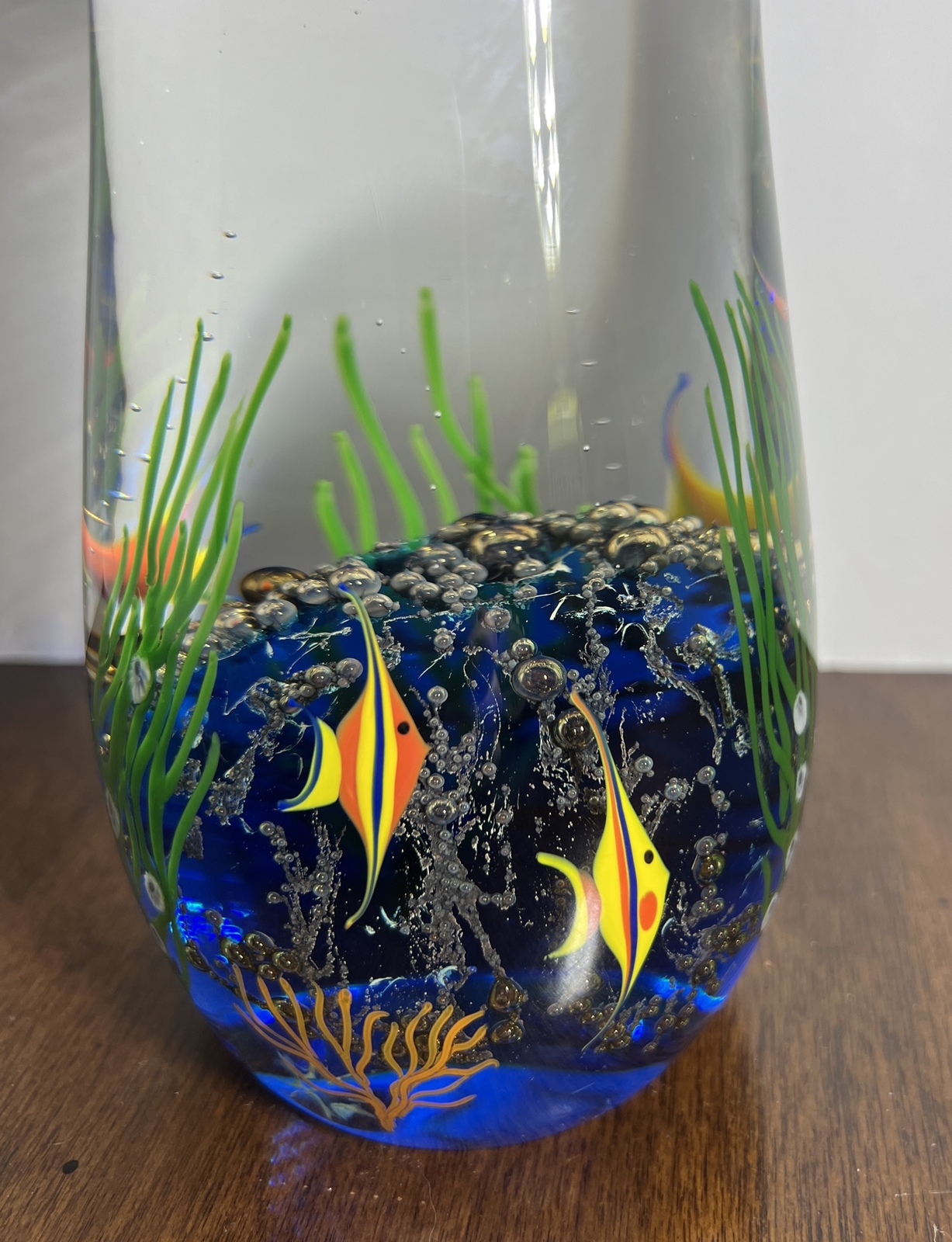 Vtg. RARE ZELLIQUE STUDIO AQUARIUM Fish 9.25”Art Glass Paperweight by J MOREL