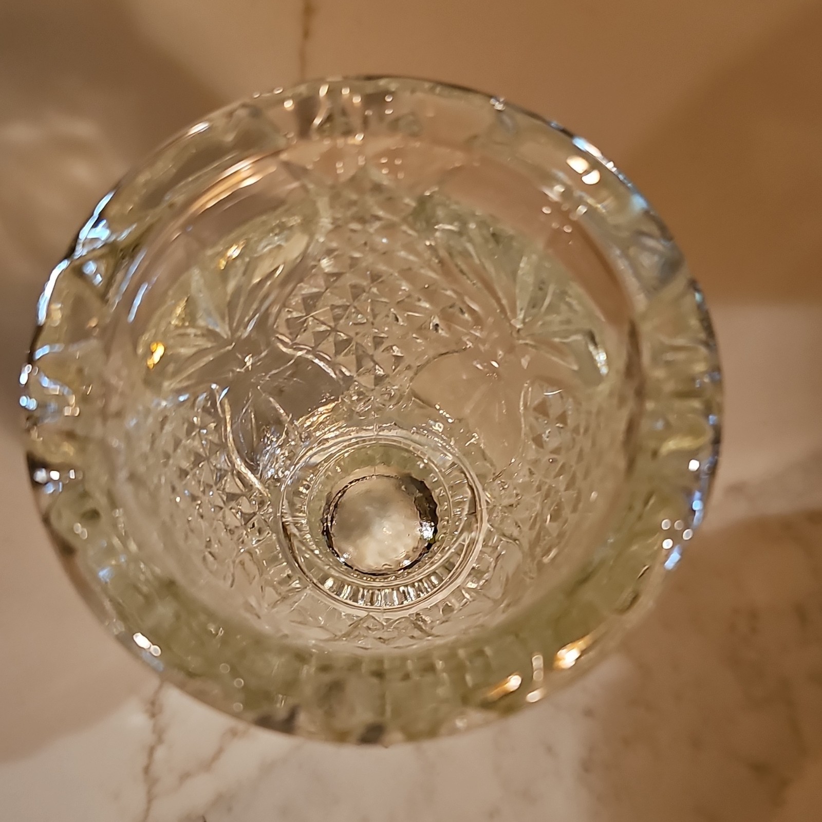 Clear Cut Glass Pedestal Vase with Diamond Pattern, Approx 4 in Tall
