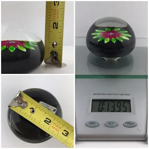 Perthshire PP54 1983 Lampwork Flower Petals Leaves Black Ground LE Paperweight