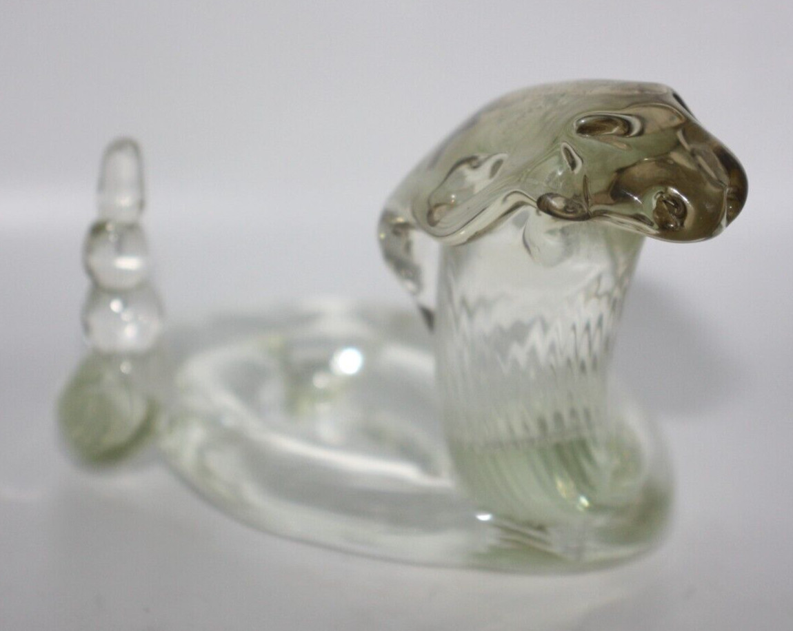 Vintage Art Glass Rattlesnake Handmade Studio Clear 3.5″ Tall UNIQUE not signed