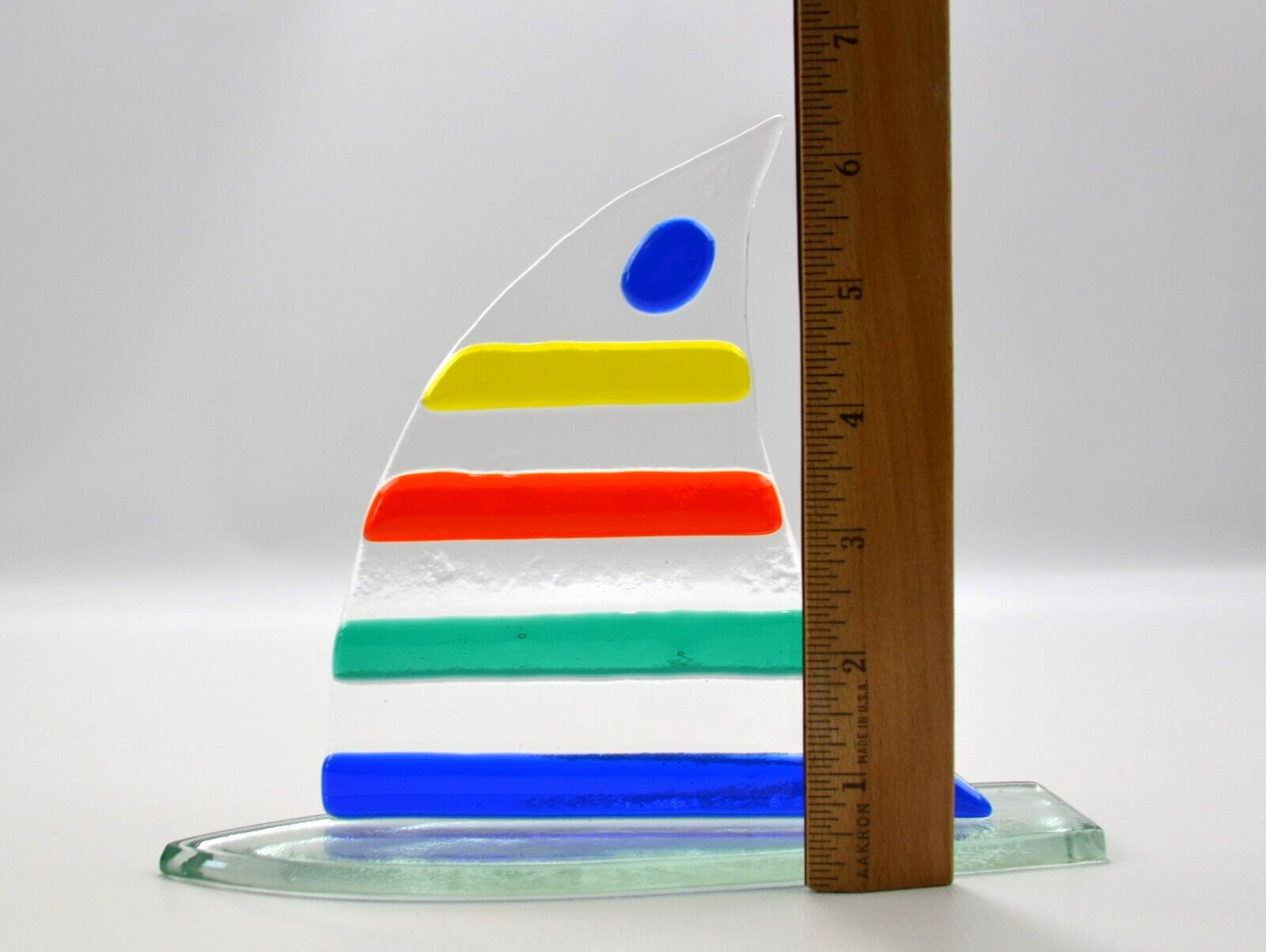 Vtg Glass Sailboat Schooner Free Standing Nautical Decorative Art 6.5″ T x 8″ L