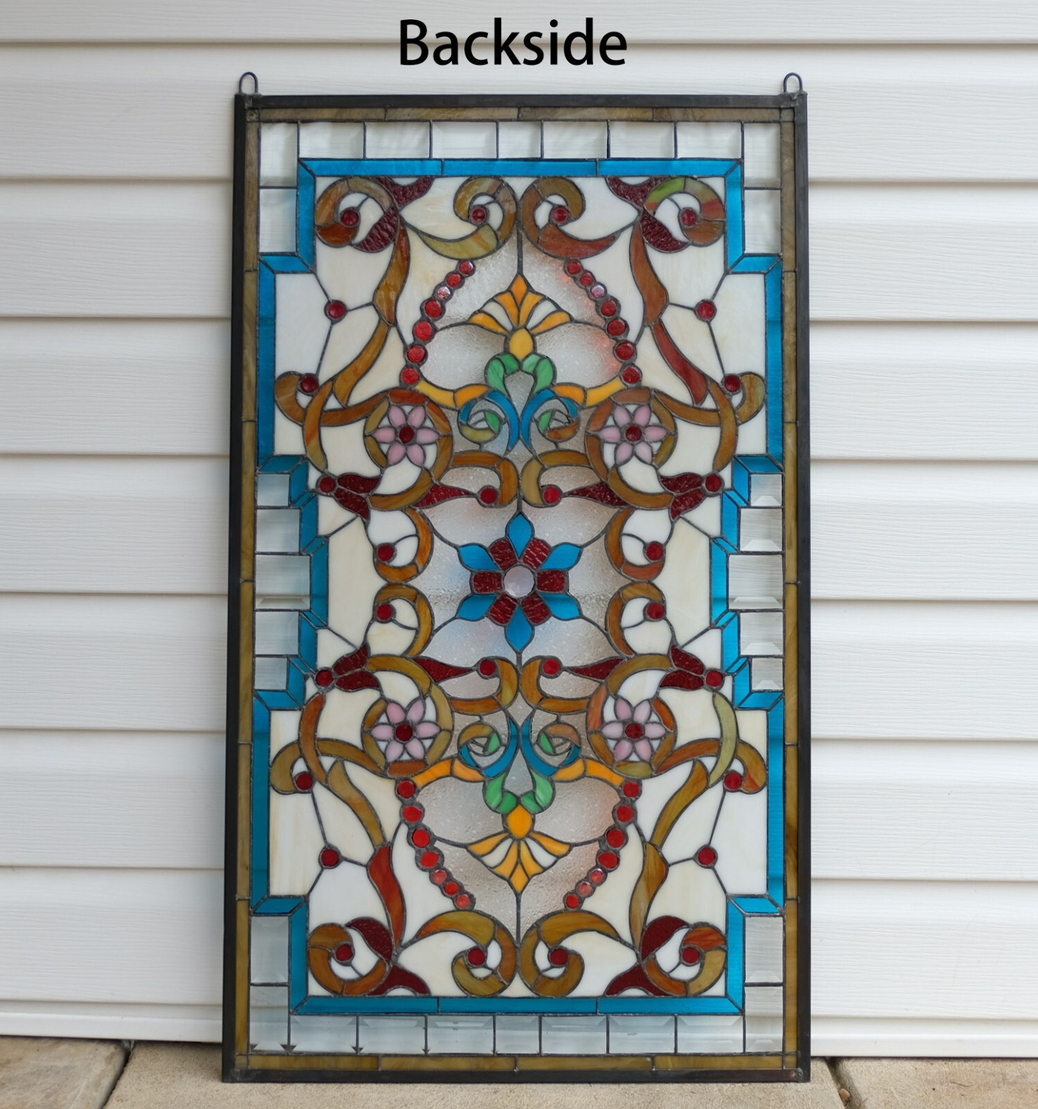 20.5″W x 34.5″H Handcrafted Jeweled stained glass window panel.