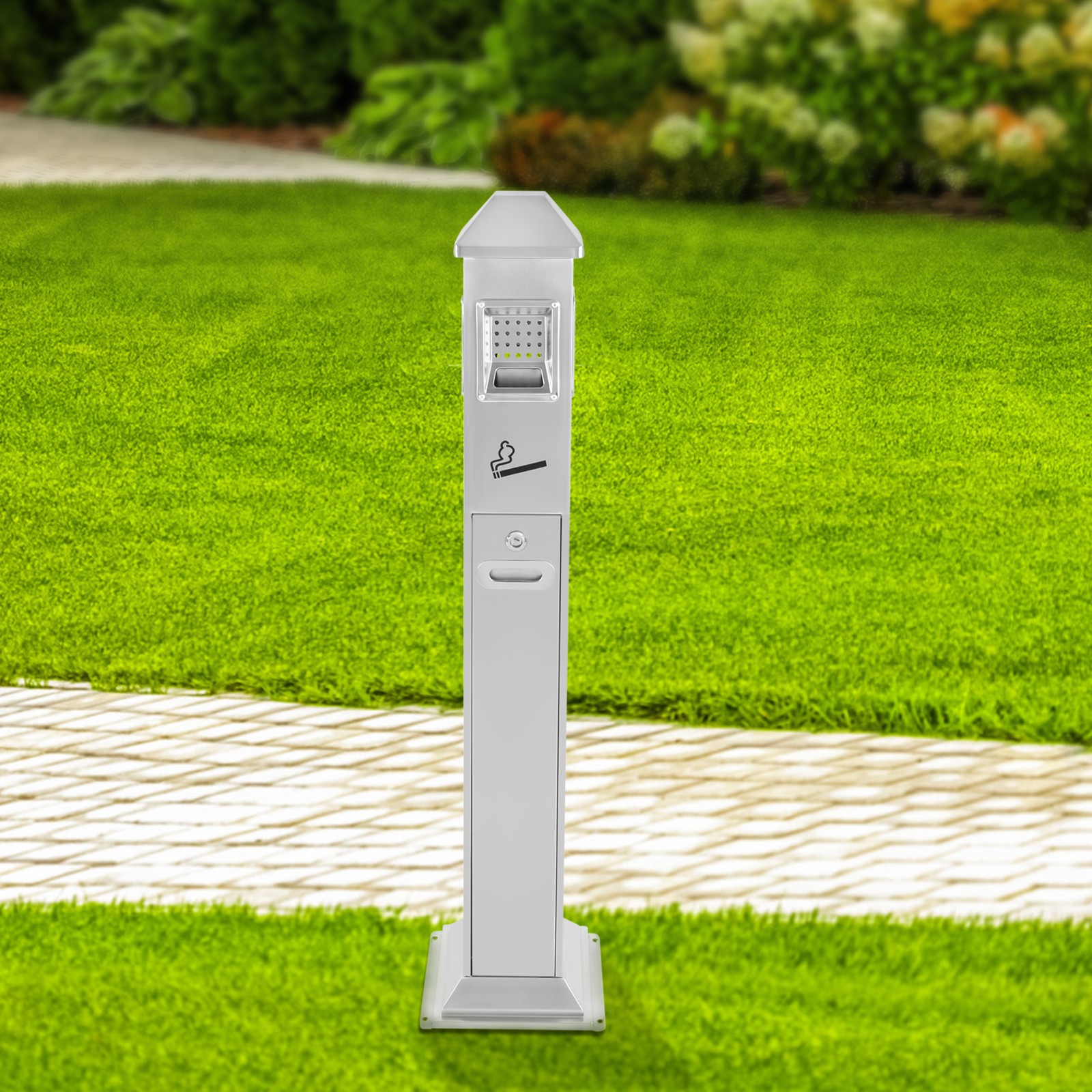 Freestanding Outdoor Stainless Steel Cigarette Butt Receptacle – Silver