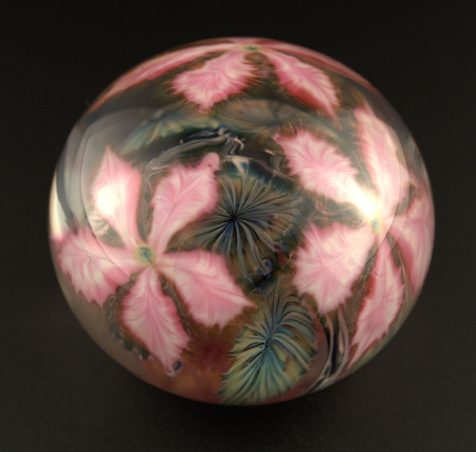 John Lotton 1991 Clematis Art Glass Paperweight Signed Pink Floral Studio Glass