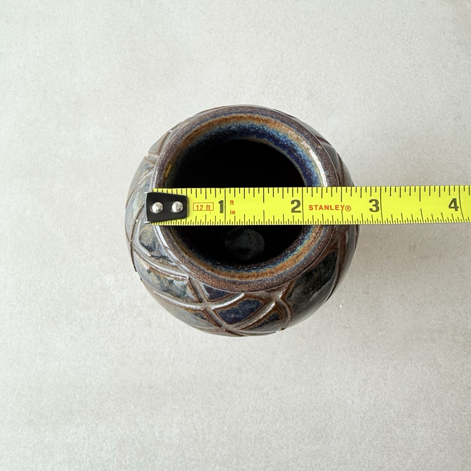 Studio Pottery Vase Blue Gray Stoneware Organic Modern 6.5”H Artist Signed