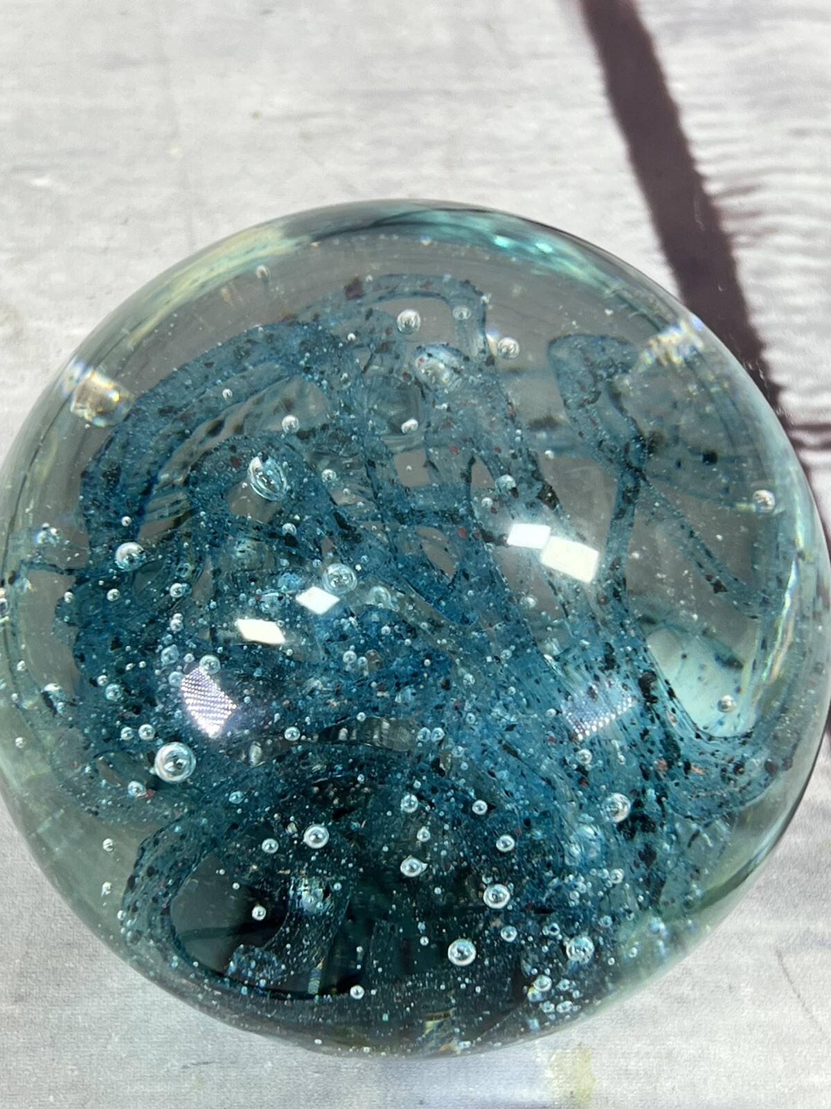 vtg Bello Da Glass hand blown bohemian art glass blue swirl sphere