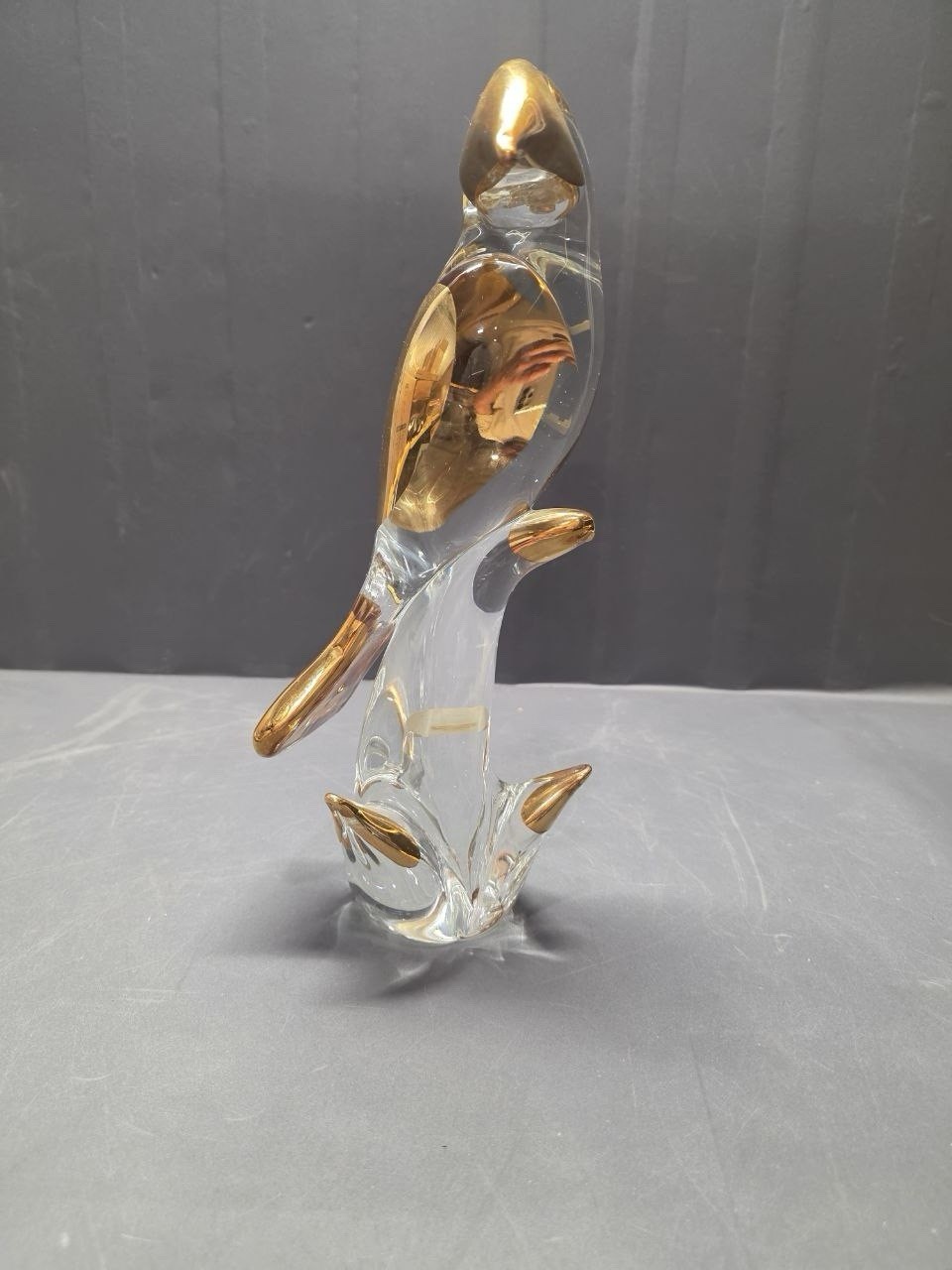 Murano Art Glass Bird Figurine – Made in Italy Venezia – Clear & Gold