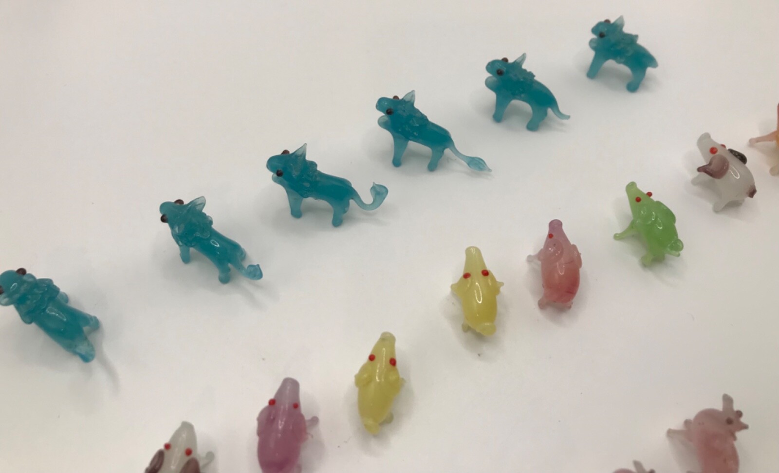 Glass Blown Handmade Multi Color Miniature Camels, Wolverines, and Pigs
