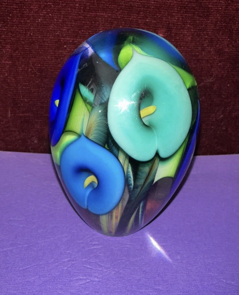Lotton Studios Scott Bayless Calla Lily Art Glass Paperweight 2013 Signed Number
