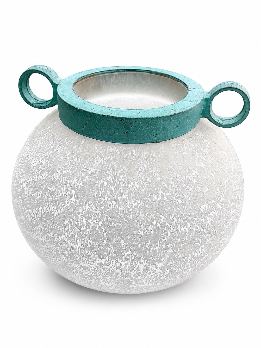 MCM Silvestri Scavo Art Glass Vase 8″ Frosted White Murano Style Verdigris Ring