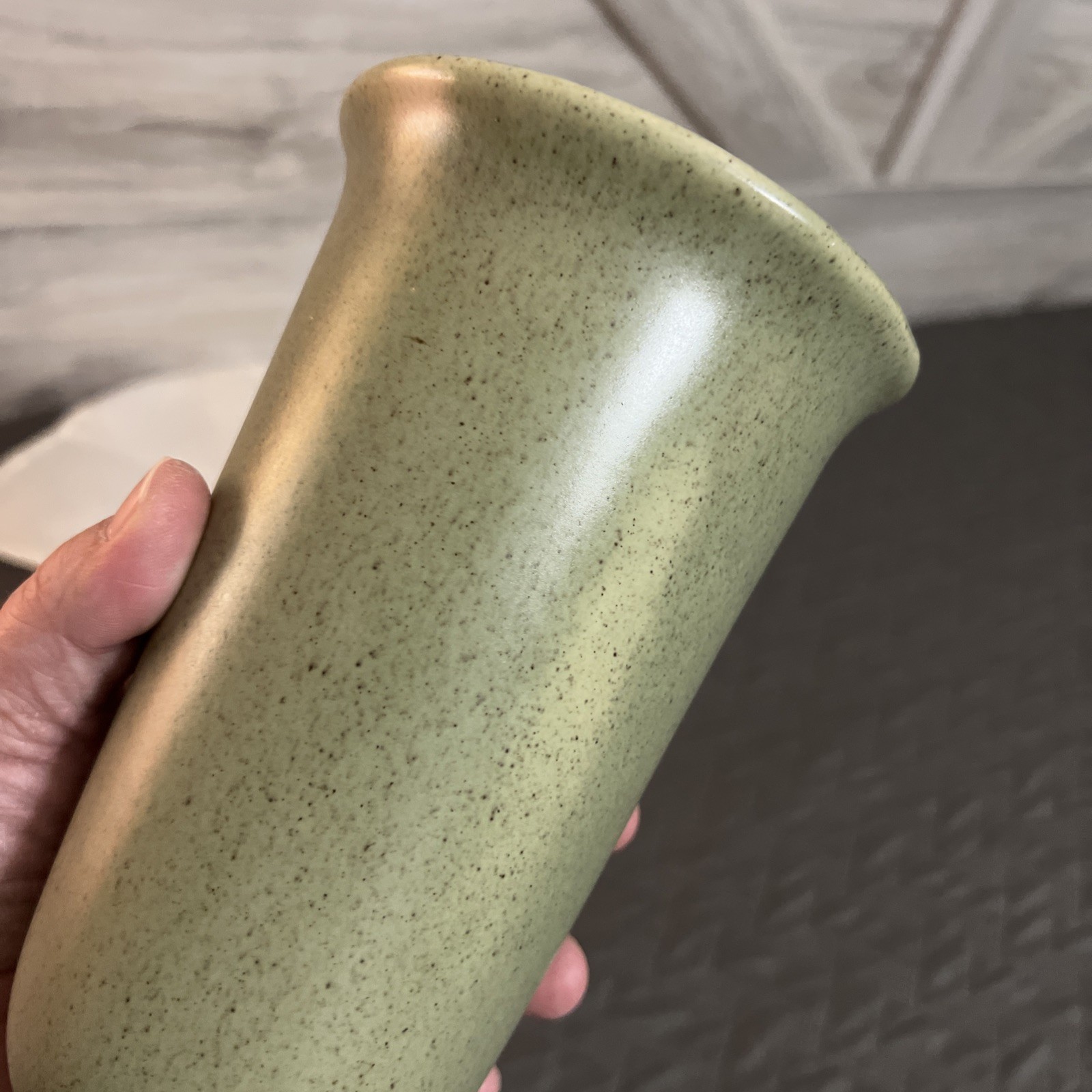 Vintage 1976 Haeger Pottery Vase Round Green 9 inch Made In USA